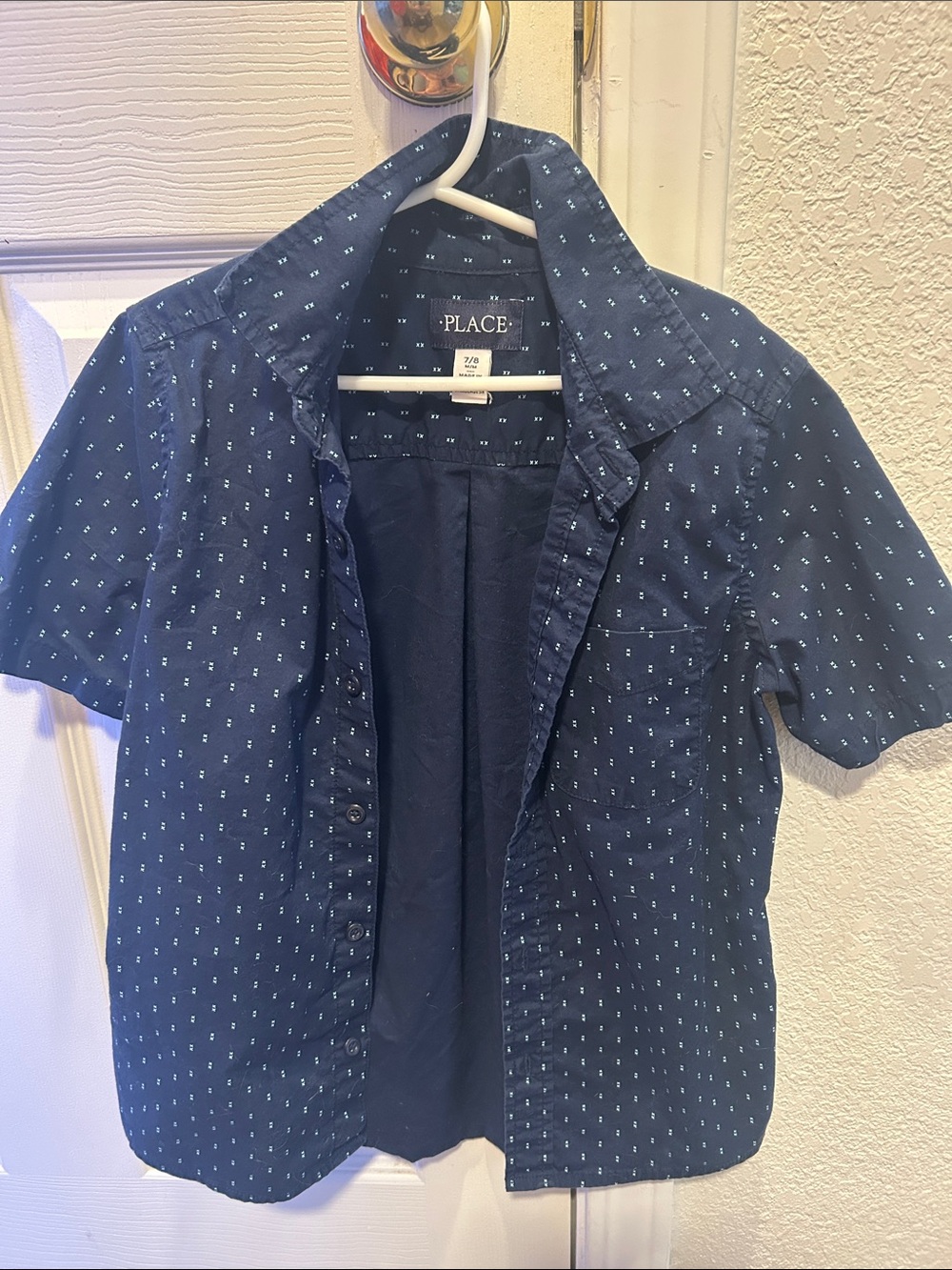 The Children's Place Navy Button-Down Short-Sleeve Shirt with Micro Dot Print